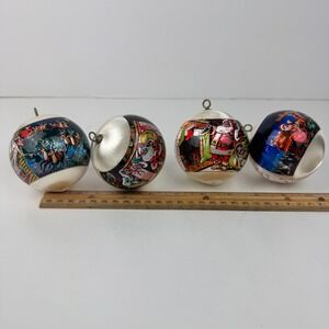 Vtg 4 White Satin Ball Ornament Night Before Christmas Verses 2 4 5 6 Incomplete